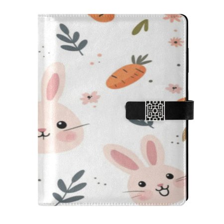 9.2x6.7 inch Leather Notebook 100 Sheets, Multi-Pocket Design & Pen Loop Rabbit Face and Carrots Refillable Journal Organizer