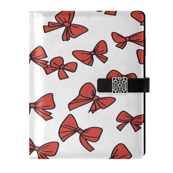 9.2x6.7 inch Leather Notebook 100 Sheets, Multi-Pocket Design & Pen Loop Red Bow Tie Refillable Journal Organizer