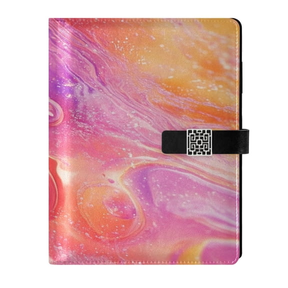 9.2x6.7 inch Leather Notebook 100 Sheets, Multi-Pocket Design & Pen Loop Red Bubbles and Waves Refillable Journal Organizer
