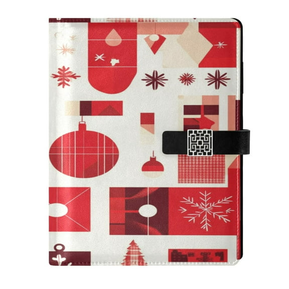 9.2x6.7 inch Leather Notebook 100 Sheets, Multi-Pocket Design & Pen Loop Red Christmas Decorations Refillable Journal Organizer