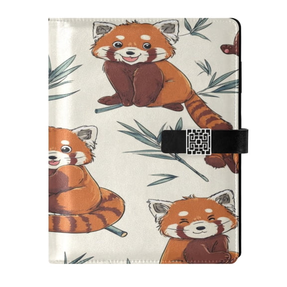 9.2x6.7 inch Leather Notebook 100 Sheets, Multi-Pocket Design & Pen Loop Red Panda Pattern Refillable Journal Organizer