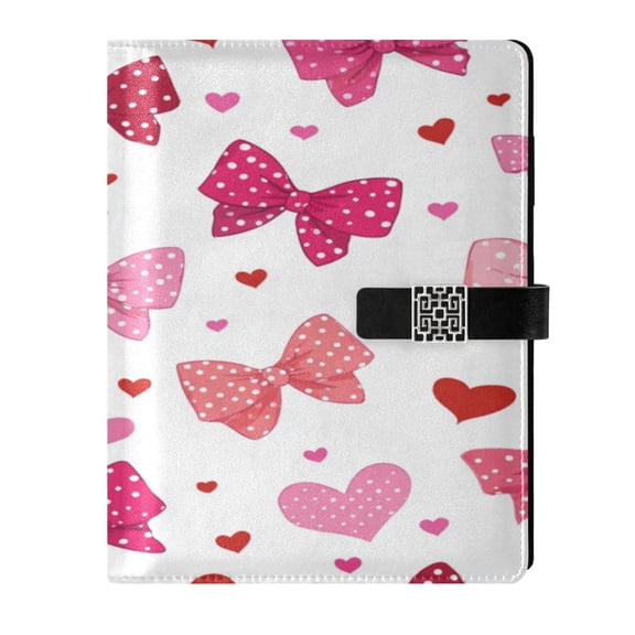 9.2x6.7 inch Leather Notebook 100 Sheets, Multi-Pocket Design & Pen Loop Red and Pink Bows Refillable Journal Organizer