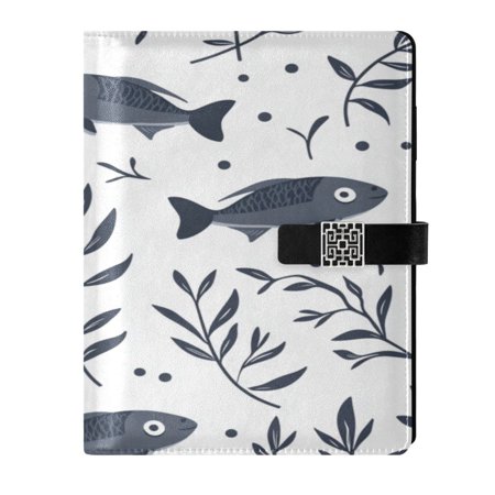 9.2x6.7 inch Leather Notebook 100 Sheets, Multi-Pocket Design & Pen Loop Seaweed and Sardine Pattern Refillable Journal Organizer