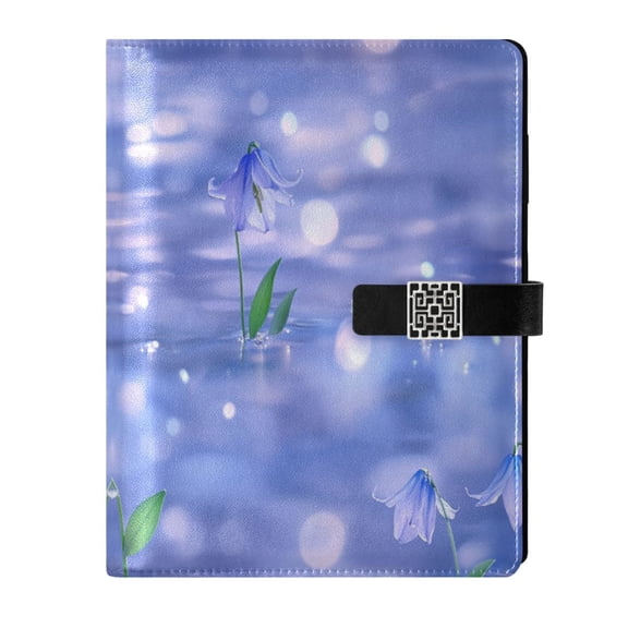 9.2x6.7 inch Leather Notebook 100 Sheets, Multi-Pocket Design & Pen Loop Small Bluebells with Green Leaves Refillable Journal Organizer