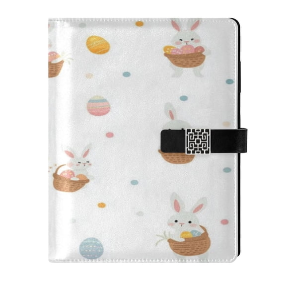 9.2x6.7 inch Leather Notebook 100 Sheets, Multi-Pocket Design & Pen Loop Small Easter Bunnies Refillable Journal Organizer