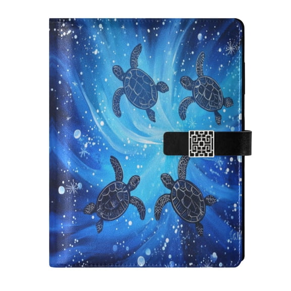 9.2x6.7 inch Leather Notebook 100 Sheets, Multi-Pocket Design & Pen Loop Small Sea Turtles Refillable Journal Organizer