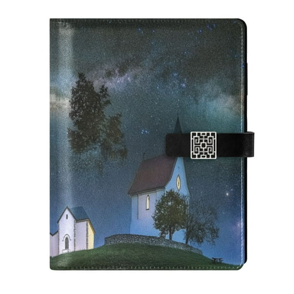 9.2x6.7 inch Leather Notebook 100 Sheets, Multi-Pocket Design & Pen Loop Small White Gothic Church Refillable Journal Organizer