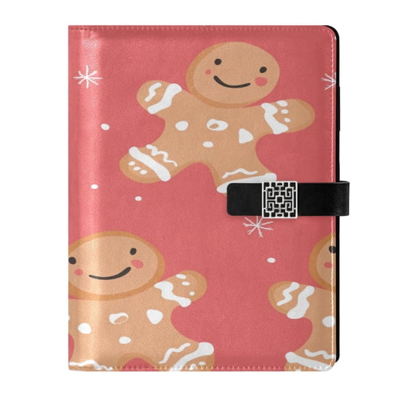 9.2x6.7 inch Leather Notebook 100 Sheets, Multi-Pocket Design & Pen Loop Smiling Gingerbread People Refillable Journal Organizer