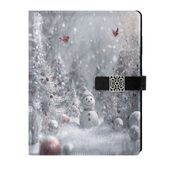 9.2x6.7 inch Leather Notebook 100 Sheets, Multi-Pocket Design & Pen Loop Snowy Winter Landscape Refillable Journal Organizer