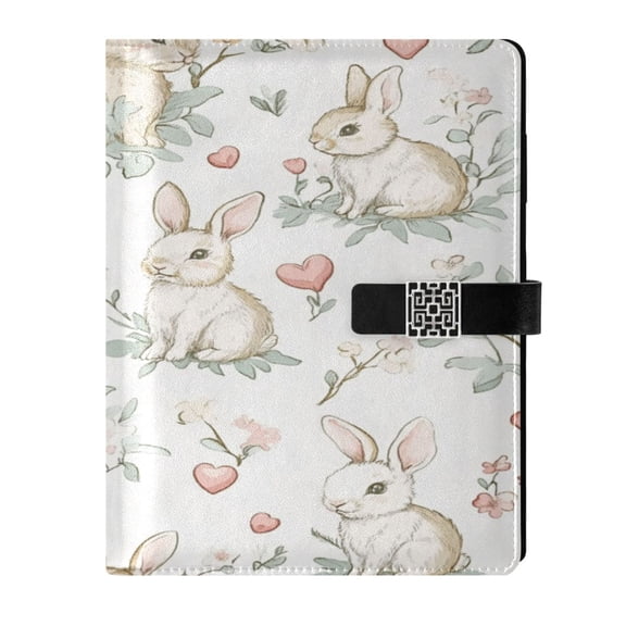 9.2x6.7 inch Leather Notebook 100 Sheets, Multi-Pocket Design & Pen Loop Soft Pastel Bunnies Refillable Journal Organizer