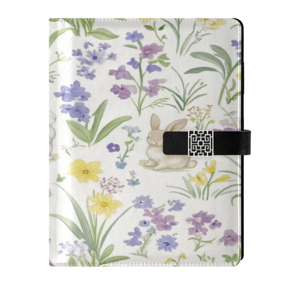 9.2x6.7 inch Leather Notebook 100 Sheets, Multi-Pocket Design & Pen Loop Spring Garden with Bunnies Refillable Journal Organizer