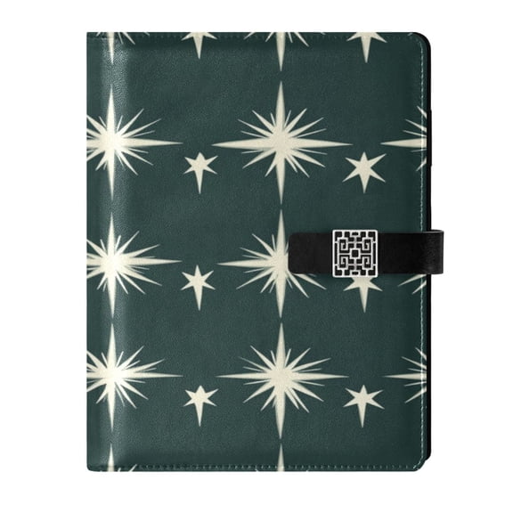 9.2x6.7 inch Leather Notebook 100 Sheets, Multi-Pocket Design & Pen Loop Star Pattern Refillable Journal Organizer
