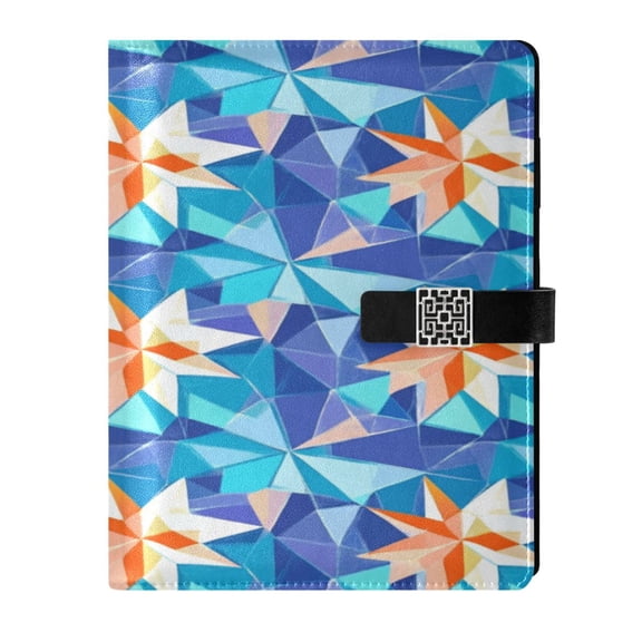 9.2x6.7 inch Leather Notebook 100 Sheets, Multi-Pocket Design & Pen Loop Stereoscopic Star Pattern Refillable Journal Organizer