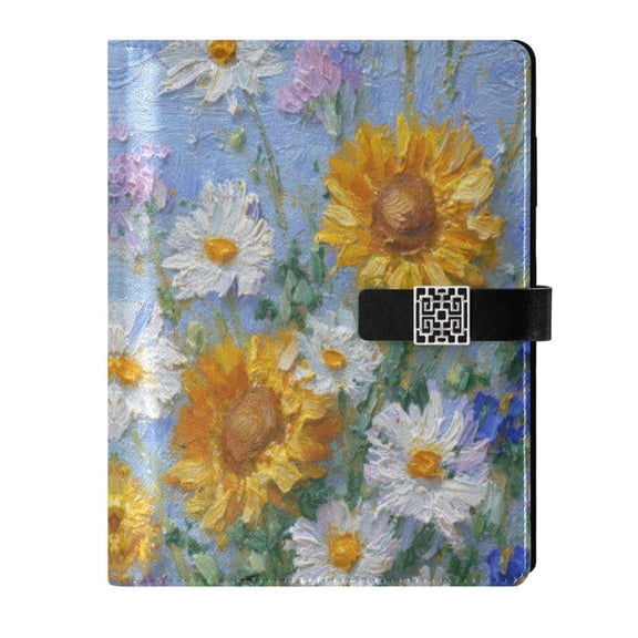 9.2x6.7 inch Leather Notebook 100 Sheets, Multi-Pocket Design & Pen Loop Sunflowers and Daisies Refillable Journal Organizer