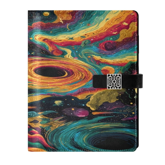 9.2x6.7 inch Leather Notebook 100 Sheets, Multi-Pocket Design & Pen Loop Swirling Galaxy Refillable Journal Organizer