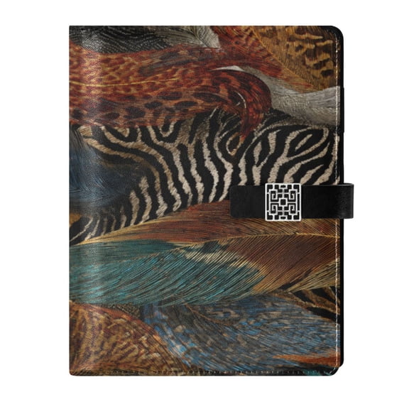 9.2x6.7 inch Leather Notebook 100 Sheets, Multi-Pocket Design & Pen Loop Swirling Leopard and Zebra Pattern Refillable Journal Organizer