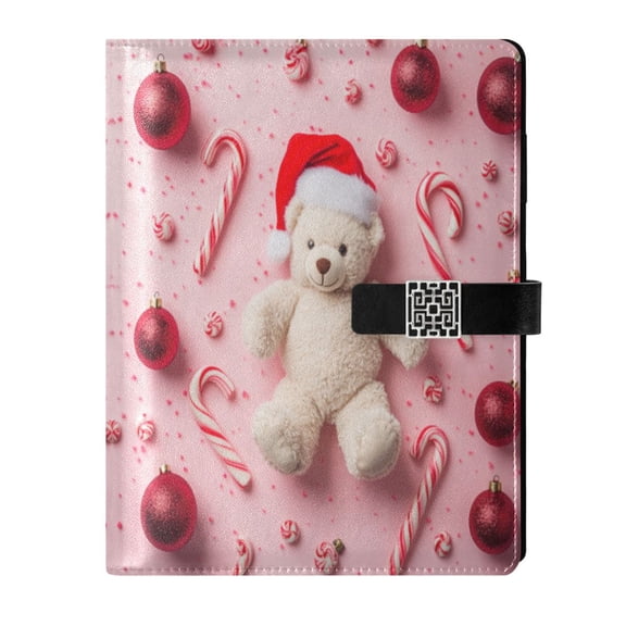 9.2x6.7 inch Leather Notebook 100 Sheets, Multi-Pocket Design & Pen Loop Teddy Bear Refillable Journal Organizer