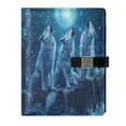 thumbnail image 1 of 9.2x6.7 inch Leather Notebook 100 Sheets, Multi-Pocket Design & Pen Loop Three Blue Wolves Refillable Journal Organizer, 1 of 6