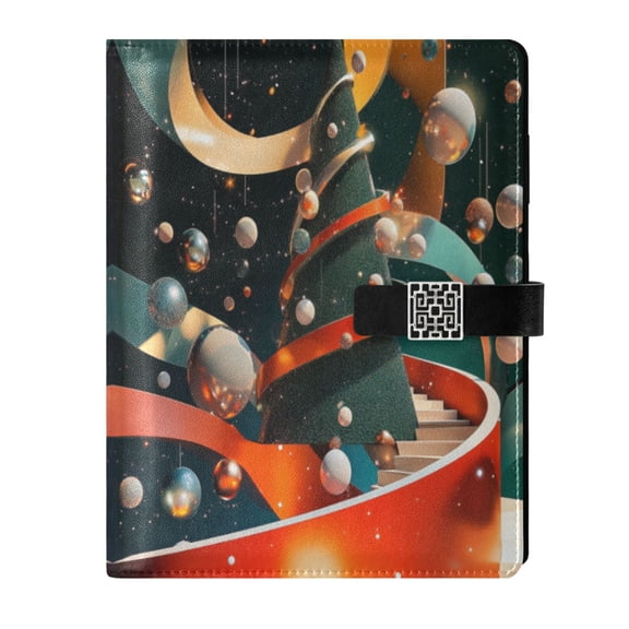 9.2x6.7 inch Leather Notebook 100 Sheets, Multi-Pocket Design & Pen Loop Three-dimensional Christmas Tree Refillable Journal Organizer