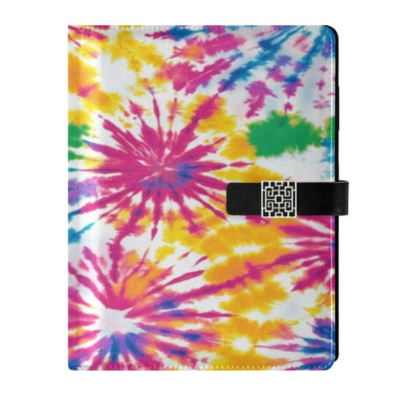 9.2x6.7 inch Leather Notebook 100 Sheets, Multi-Pocket Design & Pen Loop Tie-dye Pattern Refillable Journal Organizer