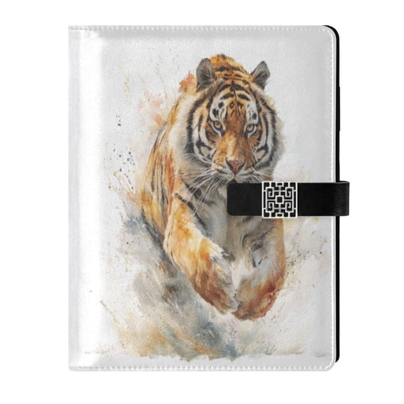 9.2x6.7 inch Leather Notebook 100 Sheets, Multi-Pocket Design & Pen Loop Tiger in Action Refillable Journal Organizer