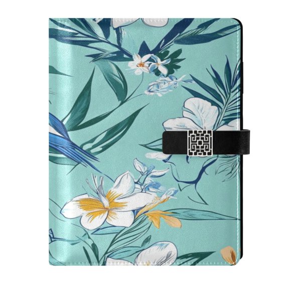 9.2x6.7 inch Leather Notebook 100 Sheets, Multi-Pocket Design & Pen Loop Tropical Flowers and Birds Refillable Journal Organizer