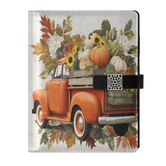 9.2x6.7 inch Leather Notebook 100 Sheets, Multi-Pocket Design & Pen Loop Truck Full Of Pumpkins Refillable Journal Organizer