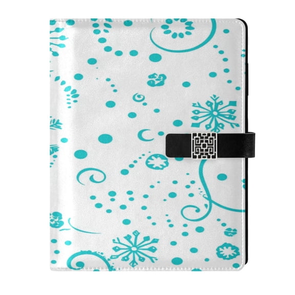 9.2x6.7 inch Leather Notebook 100 Sheets, Multi-Pocket Design & Pen Loop Turquoise Swirls and Snowflakes Refillable Journal Organizer