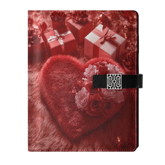 9.2x6.7 inch Leather Notebook 100 Sheets, Multi-Pocket Design & Pen Loop Valentine's Day Atmosphere Refillable Journal Organizer