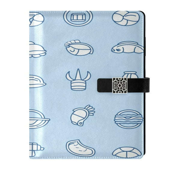 9.2x6.7 inch Leather Notebook 100 Sheets, Multi-Pocket Design & Pen Loop Various Types Of Seafood Refillable Journal Organizer