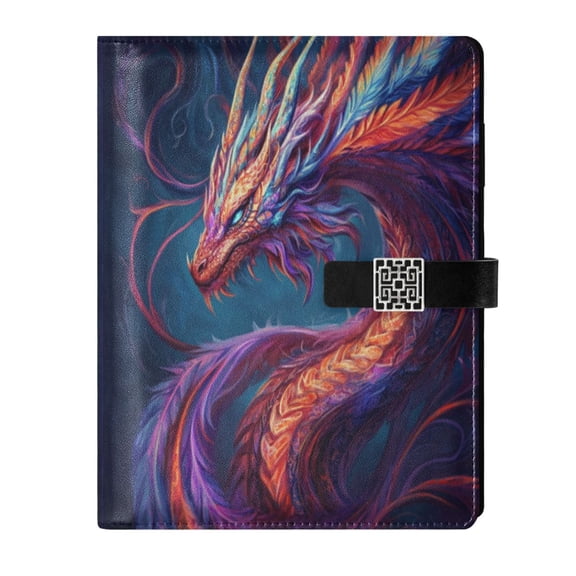 9.2x6.7 inch Leather Notebook 100 Sheets, Multi-Pocket Design & Pen Loop Vibrant Colors Dragon Refillable Journal Organizer