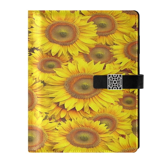9.2x6.7 inch Leather Notebook 100 Sheets, Multi-Pocket Design & Pen Loop Vibrant Sunflowers Refillable Journal Organizer