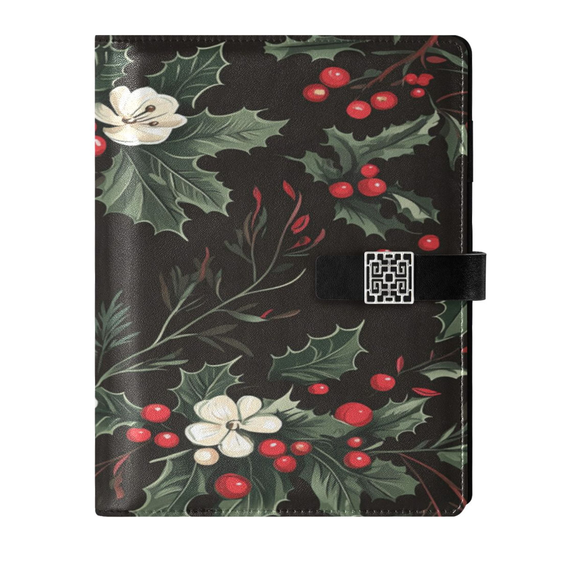 9.2x6.7 inch Leather Notebook 100 Sheets, Multi-Pocket Design & Pen Loop Vintage Floral Ornaments Refillable Journal Organizer