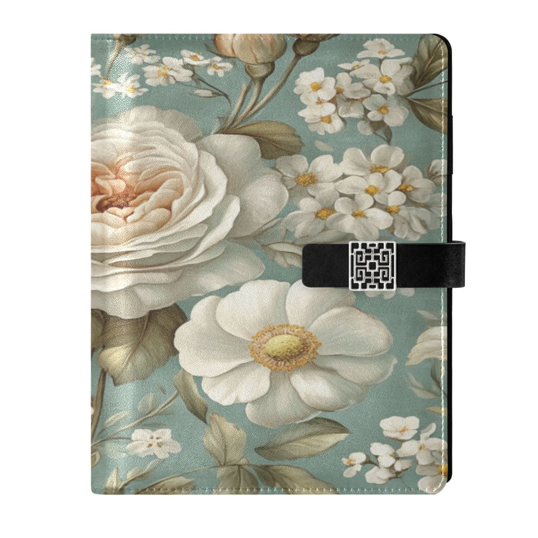 9.2x6.7 inch Leather Notebook 100 Sheets, Multi-Pocket Design & Pen Loop Vintage Floral Pattern Refillable Journal Organizer