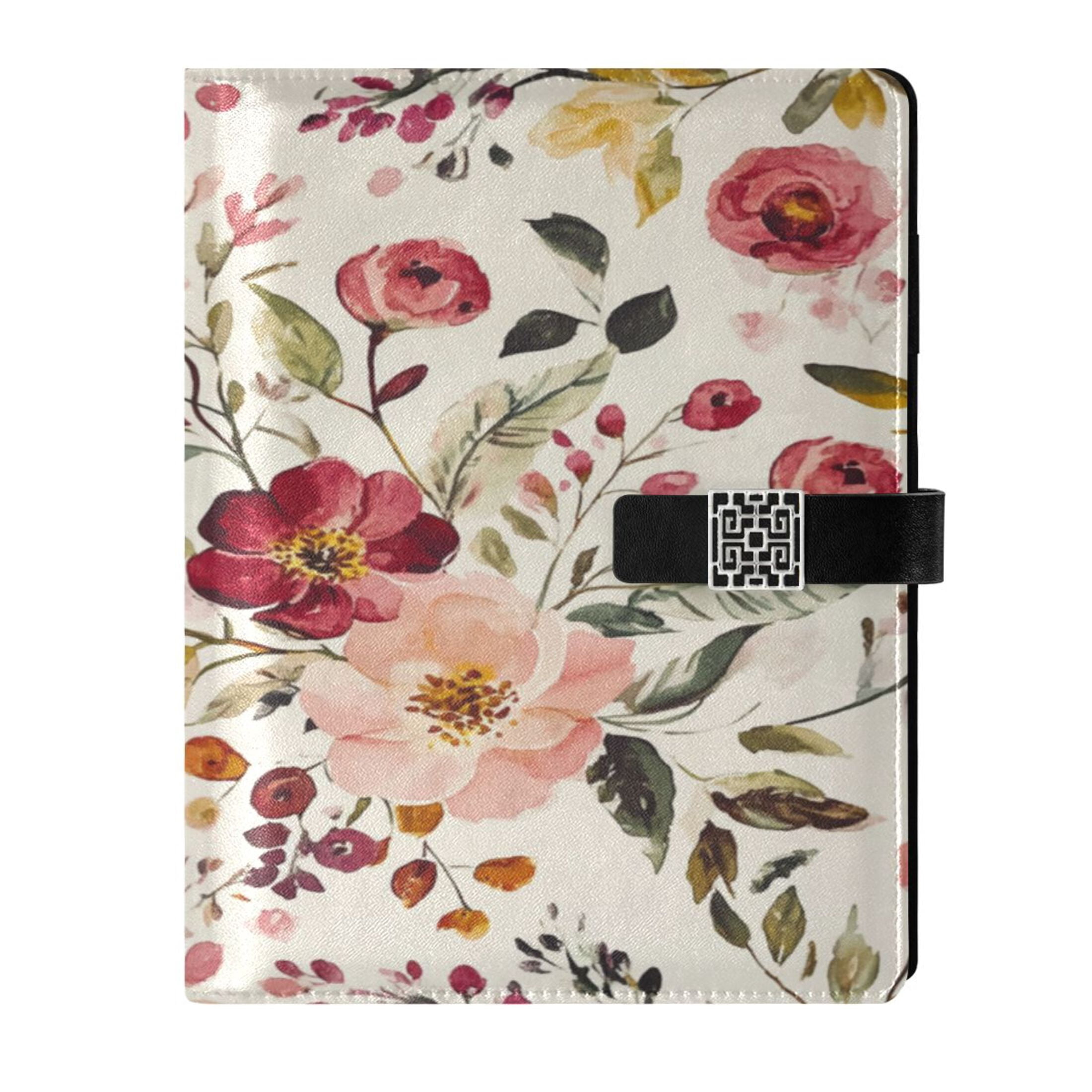 9.2x6.7 inch Leather Notebook 100 Sheets, Multi-Pocket Design & Pen Loop Vintage Floral Print Pattern Refillable Journal Organizer