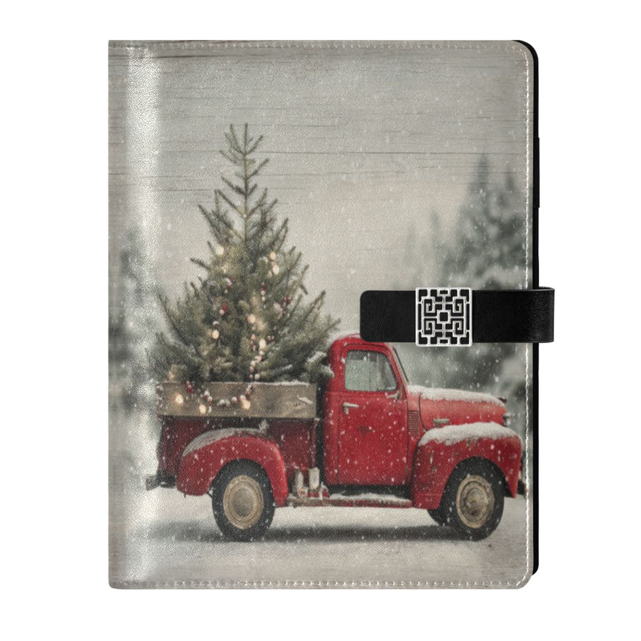 9.2x6.7 inch Leather Notebook 100 Sheets, Multi-Pocket Design & Pen Loop Vintage Red Truck Refillable Journal Organizer