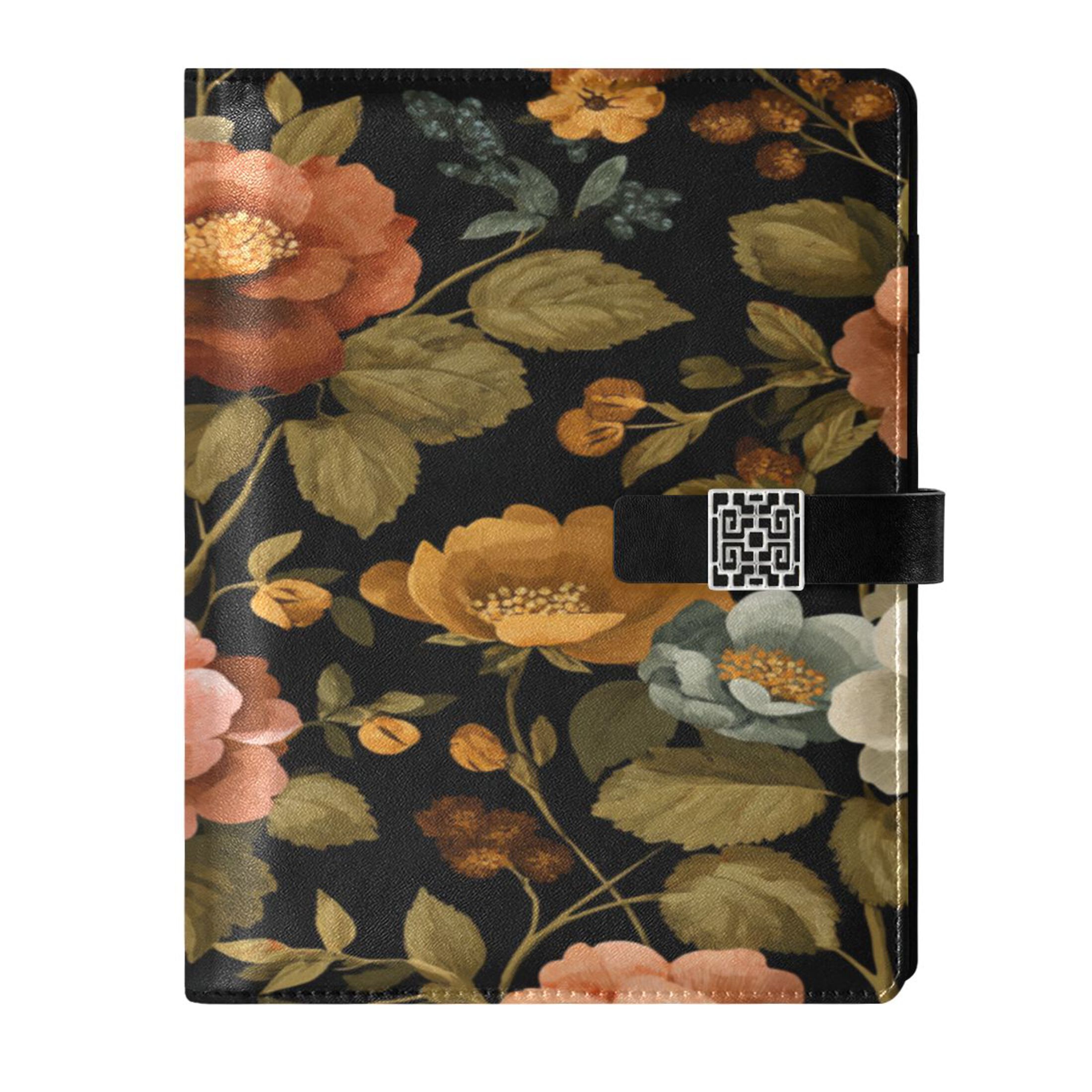 9.2x6.7 inch Leather Notebook 100 Sheets, Multi-Pocket Design & Pen Loop Vintage-inspired Floral Pattern Refillable Journal Organizer