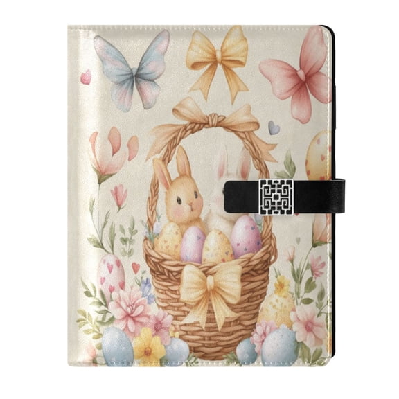9.2x6.7 inch Leather Notebook 100 Sheets, Multi-Pocket Design & Pen Loop Watercolor Easter Clipart Refillable Journal Organizer