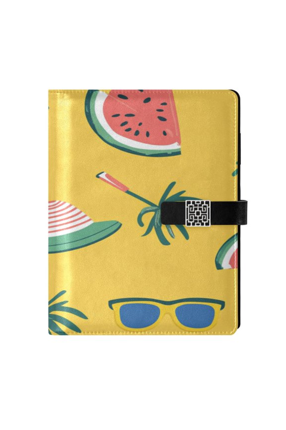 9.2x6.7 inch Leather Notebook 100 Sheets, Multi-Pocket Design & Pen Loop Watermelon and Beach Hat Refillable Journal Organizer