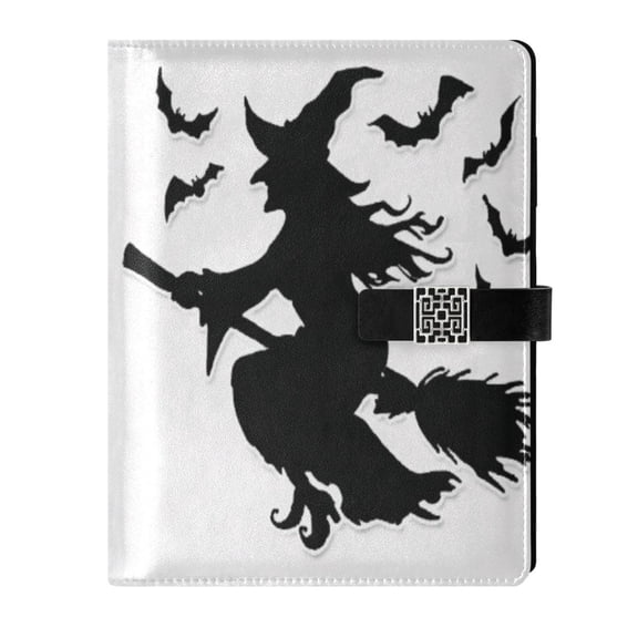 9.2x6.7 inch Leather Notebook 100 Sheets, Multi-Pocket Design & Pen Loop Witch Silhouette Refillable Journal Organizer