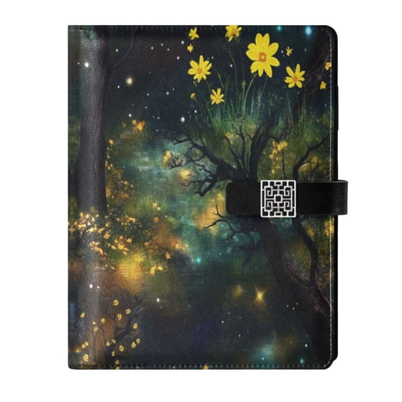 9.2x6.7 inch Leather Notebook 100 Sheets, Multi-Pocket Design & Pen Loop Yellow Flowers Growing Refillable Journal Organizer