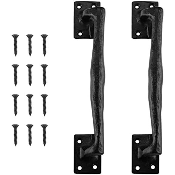 9 3/4 in Large Rustic Gate Handle Cast Iron Sliding Barn Door Handles Vintage Metal Gate Pull Handle Fence Long Cabinet Handles for Garage,Outdoor,Closet,Interior,Black 2 Packs