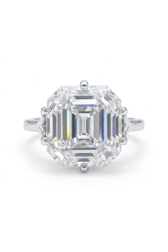 9.3 Ct Champagne Moissanite Asscher Solitaire Ring - 925 Sterling Silver Gold Vermeil Size 6 US