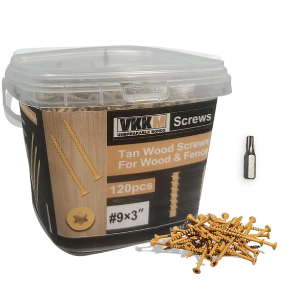 #9 * 3 Deck Screws, T25 Torx Exterior Wood Screws, Sharp Self-Tapping Decking Screw with Reinforced Neck, for Decking, Fencing and Wood Projects, Tan(#9 * 3 120PCS)