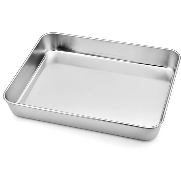 9.3 Inch Stainless Sheet Cake Pan, Rectangular Baking Pan for Lasagna Brownie Meats, Cookie Tray Fits in Toaster Oven, Easy Clean & (1Pc)