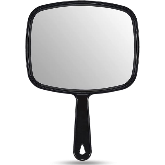 9.3" L x 6.6" W Hand Mirror, All Black Handheld Mirror with Handle