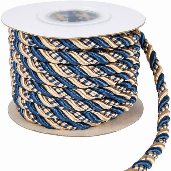 9.3 Yards 8MM Blue Gold Braid Cord Trim Decorative Twine Braid Polyester Silk Honer Rope Xmas Thread String Satin Cord Trim