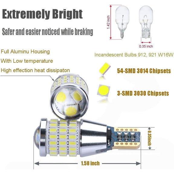 9-30V Flashing Strobe Blinking LED Reverse Lights 912 921 W16W T15 906 LED Bulbs with Projector Replacement for Back Up Reverse Lights, Xenon White