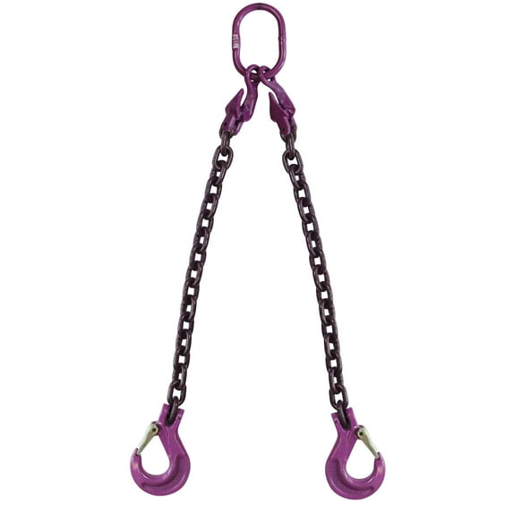 9/32" x 15' - Adjustable 2 Leg Chain Sling w/ Sling Hooks - Grade 10