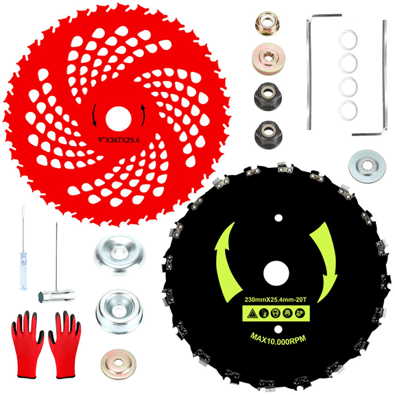 9"36T Carbide Tipped Blade & 9"20T Chainsaw Tooth Brush Blade Replacement for Weed Eater Straight Shaft Spline Drive 2 & 4 Cycle Gas Powered String Trimmer Wacker Grass Edger